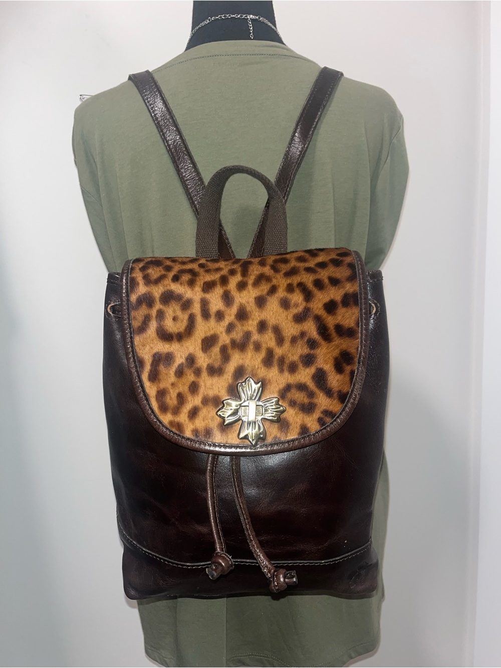 Patricia Nash Seluci Leopard Print Leather Backpack - Brown